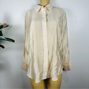 H&M Ivory Button Front Blouse Sz M Long Sleeves Top Shirt